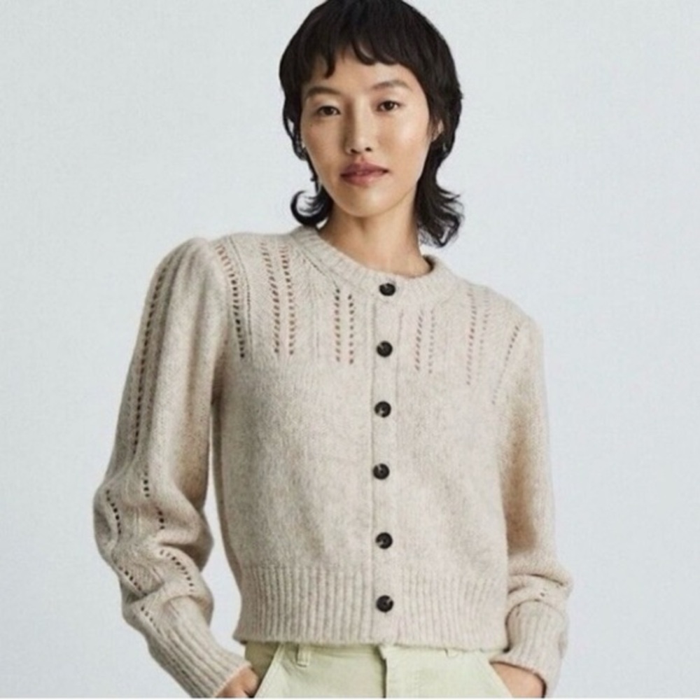 Everlane Cloud alpaca wool cream beige oatmeal cardigan sweater vintage style